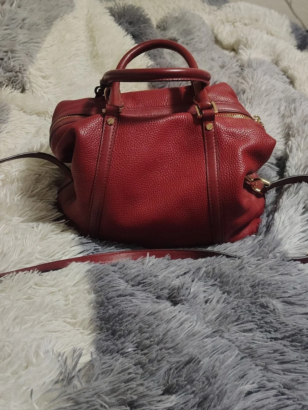 Michael Kors Bedford Legacy Deep Red Pebbled Leather Satchel with Gold Hardware